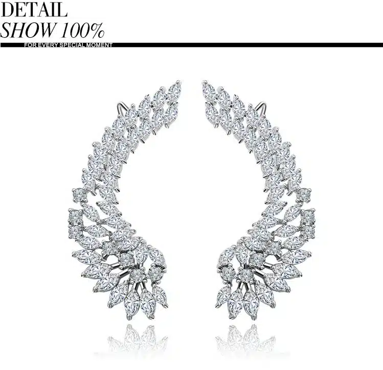 LUOTEEMI Korea Style Shining Crystal Big Angel Wings Pendant Earrings 925 Sterling Silver Pin Brincos Jewelry for Women Wedding 16