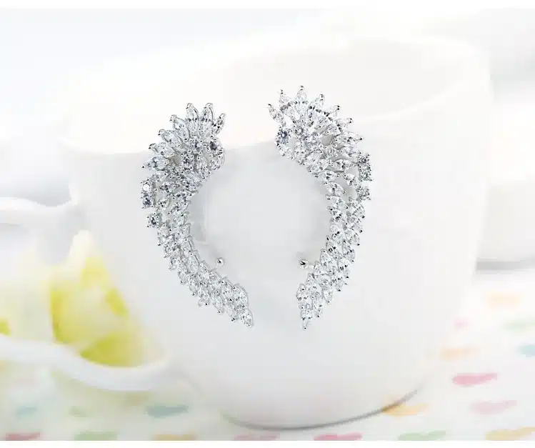 LUOTEEMI Korea Style Shining Crystal Big Angel Wings Pendant Earrings 925 Sterling Silver Pin Brincos Jewelry for Women Wedding 23