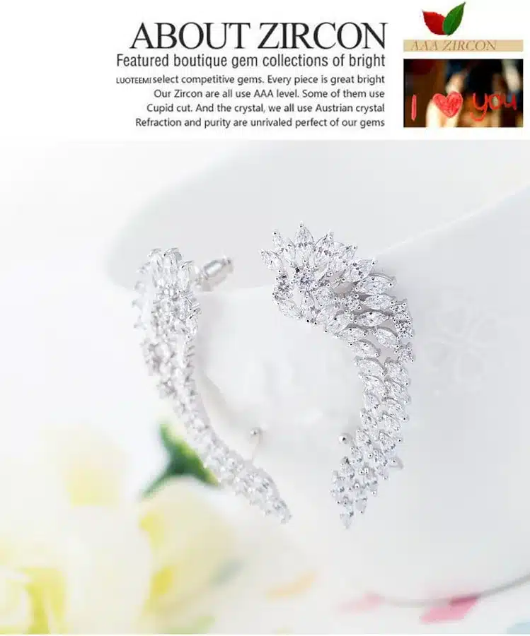 LUOTEEMI Korea Style Shining Crystal Big Angel Wings Pendant Earrings 925 Sterling Silver Pin Brincos Jewelry for Women Wedding 22