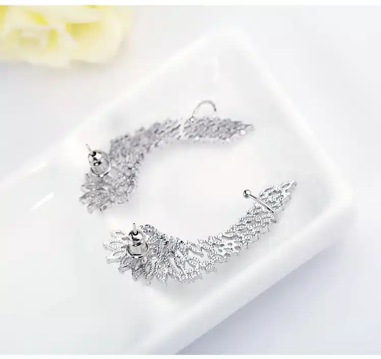 LUOTEEMI Korea Style Shining Crystal Big Angel Wings Pendant Earrings 925 Sterling Silver Pin Brincos Jewelry for Women Wedding 25