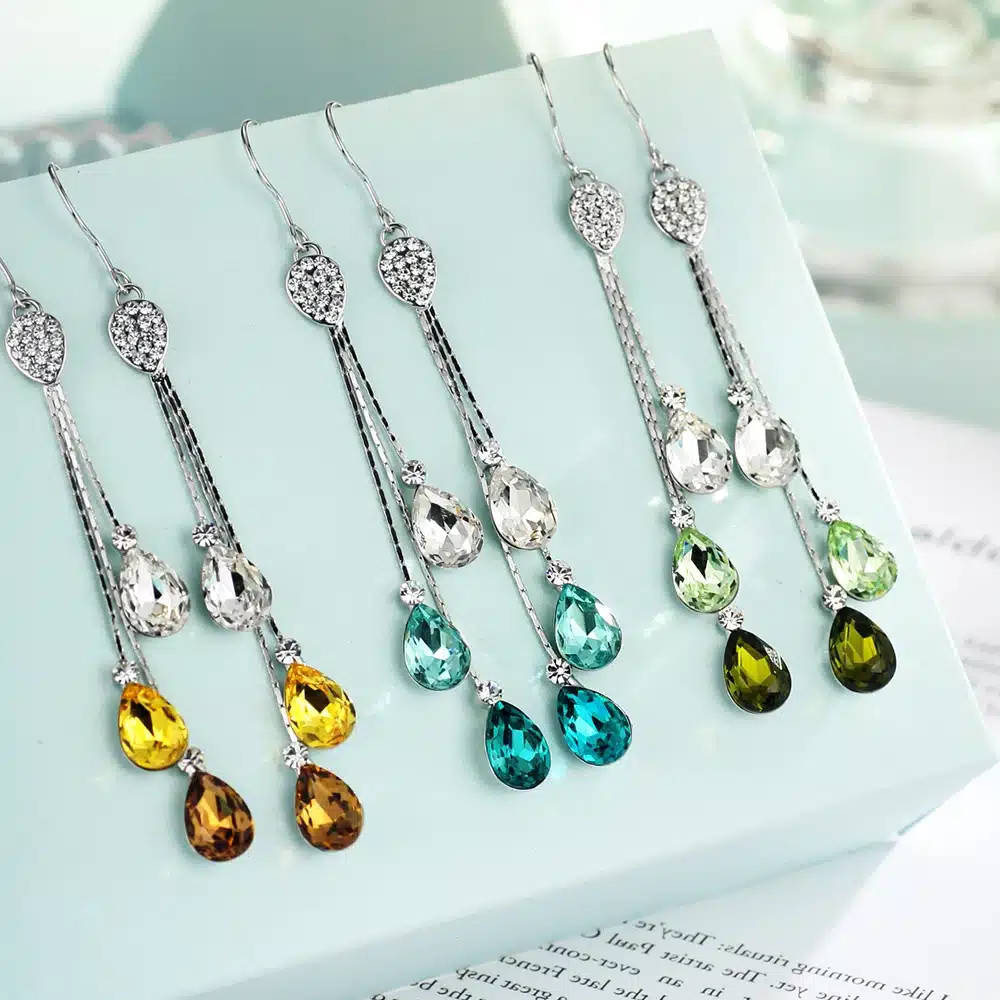 Neoglory Blue Austrian Crystal Rhinestone Long Tassel Boho Chandelier Dangle Drop Earrings for Women Bridal Jewelry 2017 JS9 B1 34