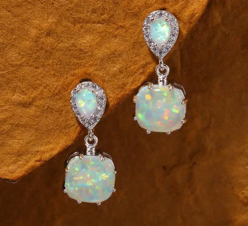 CiNily Created White Fire Opal Cubic Zirconia Silver Plated Earrings Wholesale Fashion for Women Jewelry Stud Earrings 1" OH3513 14