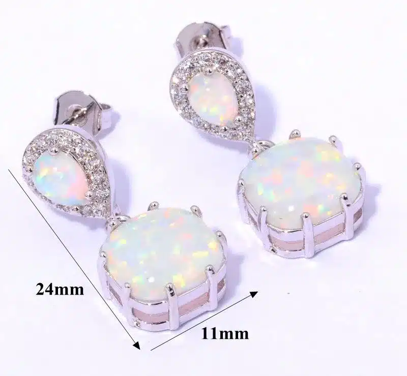 CiNily Created White Fire Opal Cubic Zirconia Silver Plated Earrings Wholesale Fashion for Women Jewelry Stud Earrings 1" OH3513 16