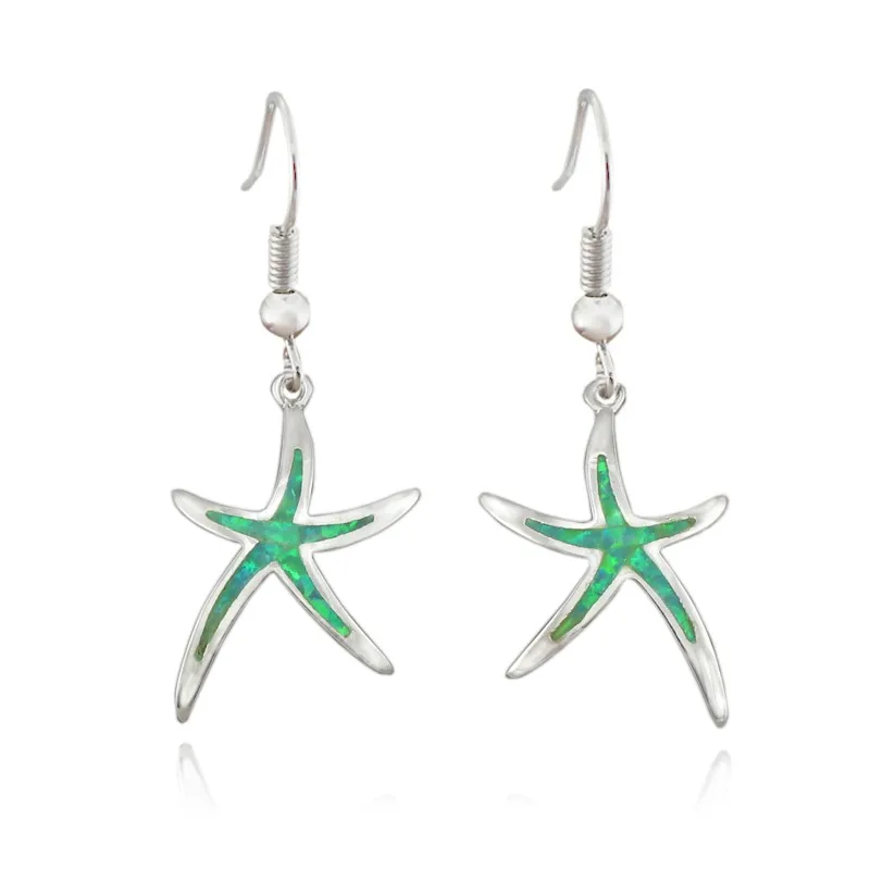 HAIMIS Hot Sale Free Shipping Synthetic Blue Brown White Green Fire Opal Star starfish Ear Stud Earrings For Women OE263 12