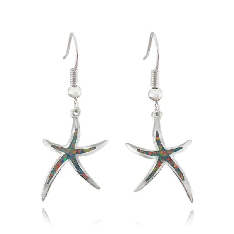 HAIMIS Hot Sale Free Shipping Synthetic Blue Brown White Green Fire Opal Star starfish Ear Stud Earrings For Women OE263 13