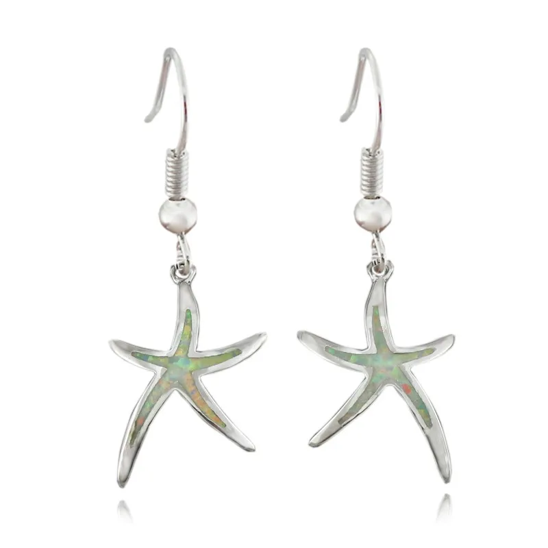 HAIMIS Hot Sale Free Shipping Synthetic Blue Brown White Green Fire Opal Star starfish Ear Stud Earrings For Women OE263 14
