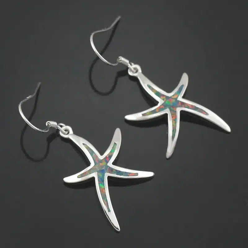HAIMIS Hot Sale Free Shipping Synthetic Blue Brown White Green Fire Opal Star starfish Ear Stud Earrings For Women OE263 17