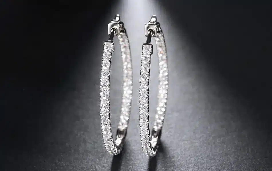 ORSA JEWELS 2017 Silver Color High Polished Hoop Earrings Paved with AAA Austrian Cubic Zirconia for Wedding Party Jewelry OE137 29