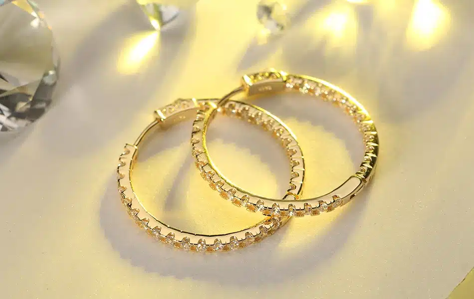 ORSA JEWELS 2017 Silver Color High Polished Hoop Earrings Paved with AAA Austrian Cubic Zirconia for Wedding Party Jewelry OE137 33