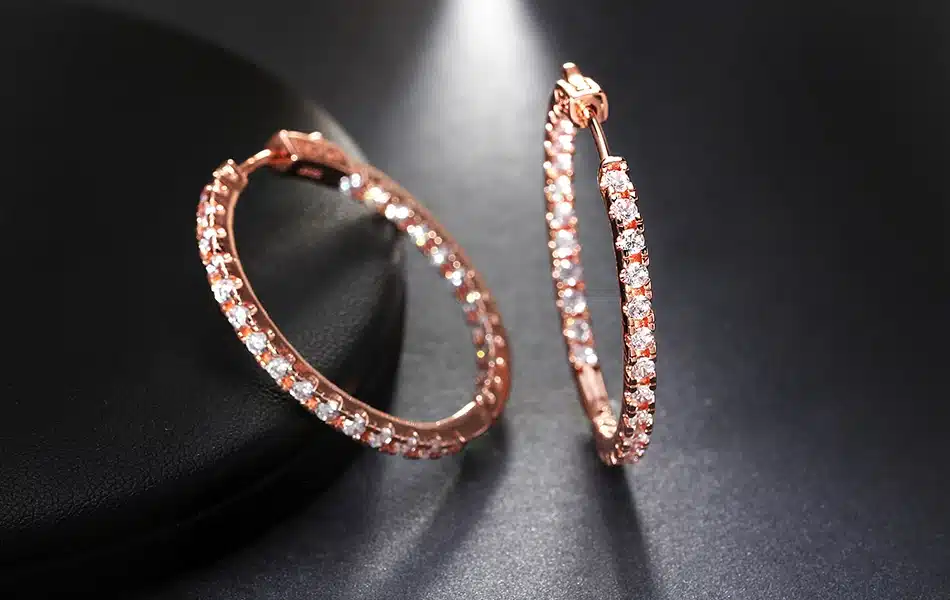 ORSA JEWELS 2017 Silver Color High Polished Hoop Earrings Paved with AAA Austrian Cubic Zirconia for Wedding Party Jewelry OE137 37