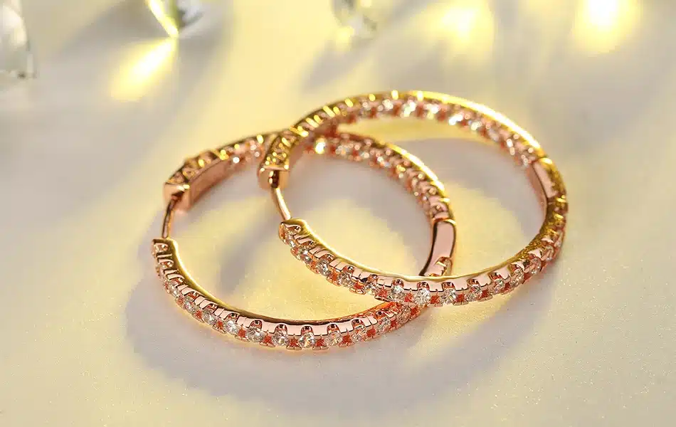 ORSA JEWELS 2017 Silver Color High Polished Hoop Earrings Paved with AAA Austrian Cubic Zirconia for Wedding Party Jewelry OE137 38