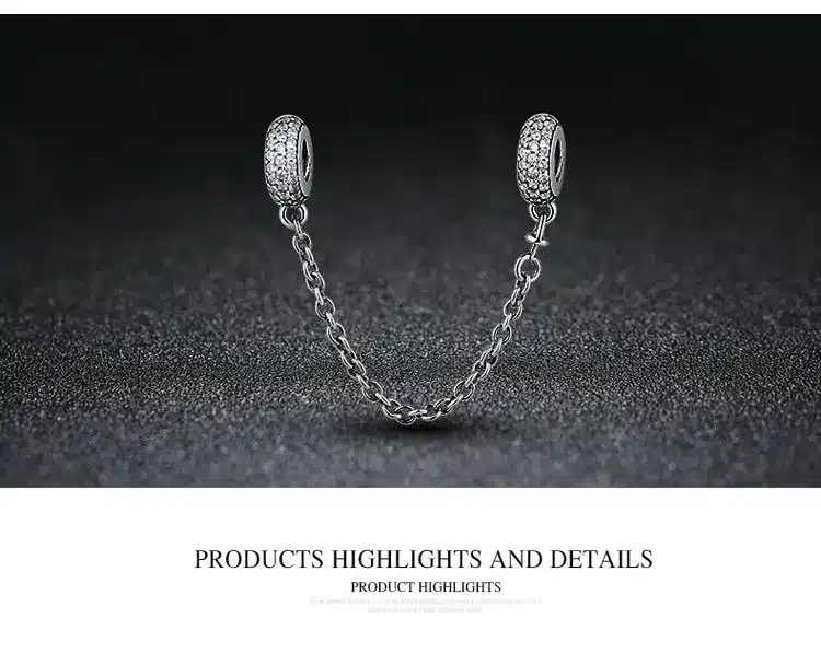 Real 925 Sterling Silver Pave Inspiration Safety Chain Charm With Clear CZ Fit Original pandora Bracelet Authentic Jewelry Gift 16