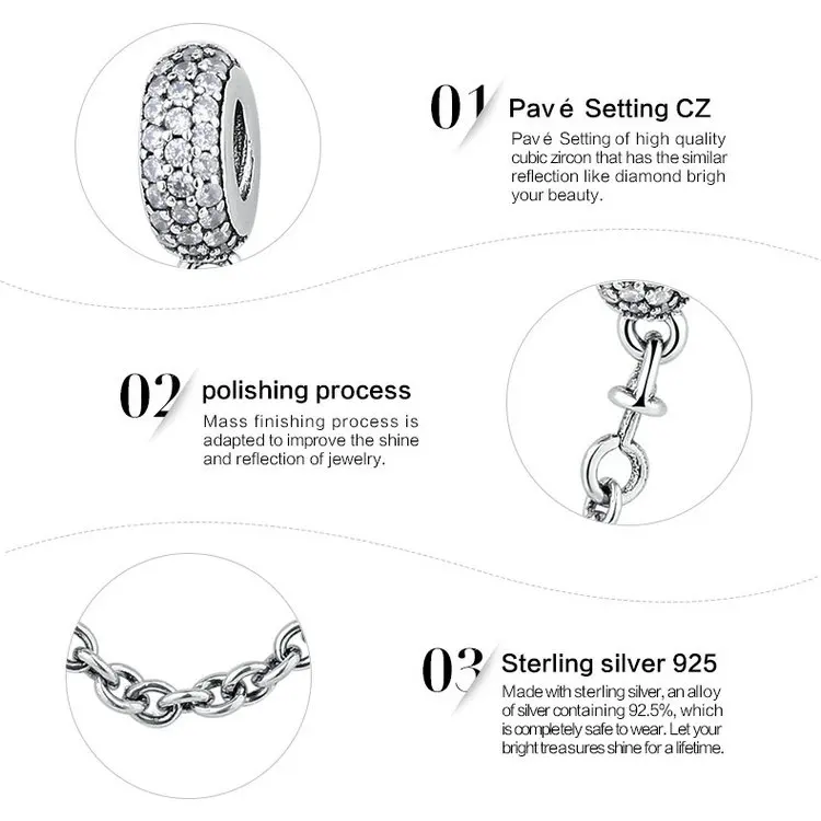 Real 925 Sterling Silver Pave Inspiration Safety Chain Charm With Clear CZ Fit Original pandora Bracelet Authentic Jewelry Gift 17