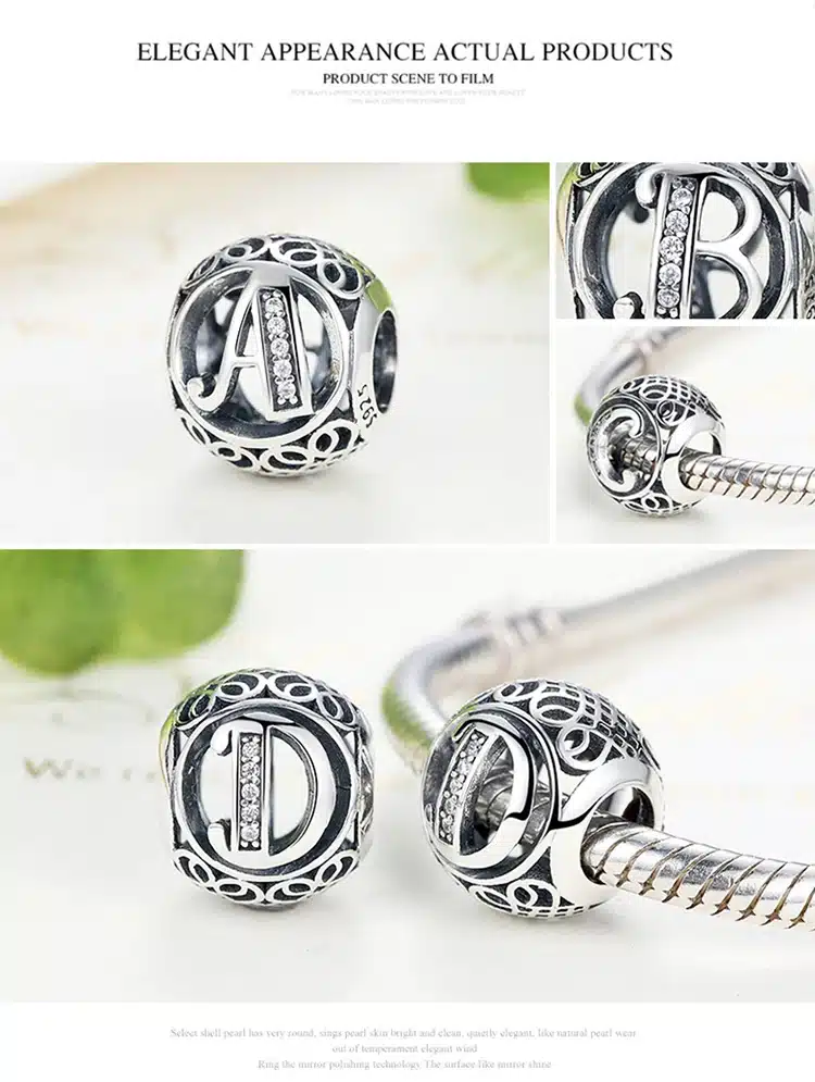Authentic 925 Sterling Silver Vintage A to T Letter Charms Fit Original pandora Charm Bracelets & Bangles Silver Jewelry 12