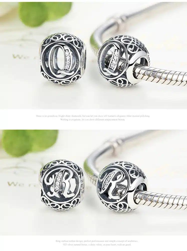 Authentic 925 Sterling Silver Vintage A to T Letter Charms Fit Original pandora Charm Bracelets & Bangles Silver Jewelry 13