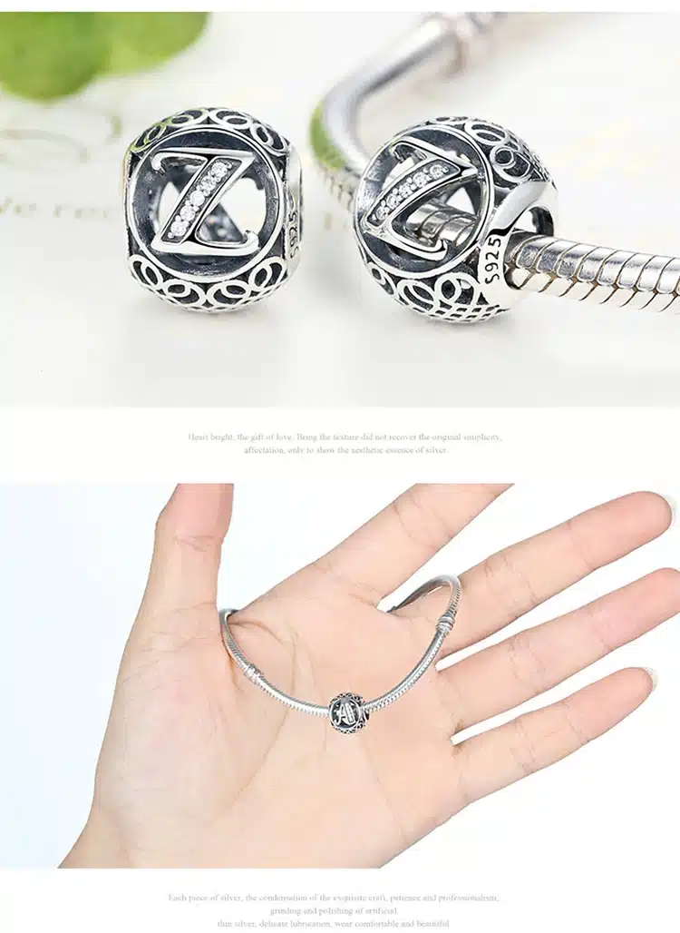 Authentic 925 Sterling Silver Vintage A to T Letter Charms Fit Original pandora Charm Bracelets & Bangles Silver Jewelry 14