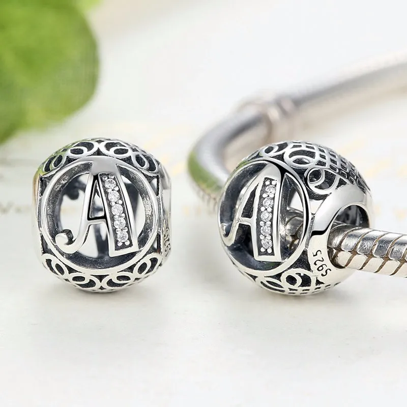 Authentic 925 Sterling Silver Vintage A to T Letter Charms Fit Original pandora Charm Bracelets & Bangles Silver Jewelry 18