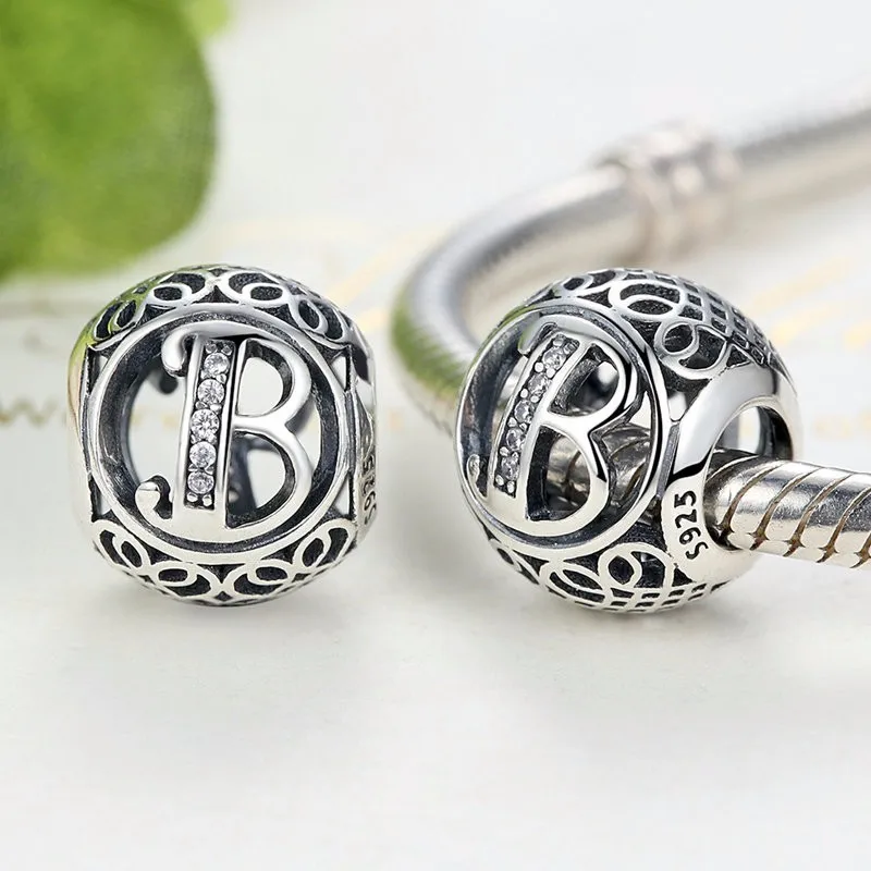 Authentic 925 Sterling Silver Vintage A to T Letter Charms Fit Original pandora Charm Bracelets & Bangles Silver Jewelry 19