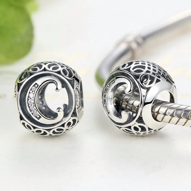 Authentic 925 Sterling Silver Vintage A to T Letter Charms Fit Original pandora Charm Bracelets & Bangles Silver Jewelry 20