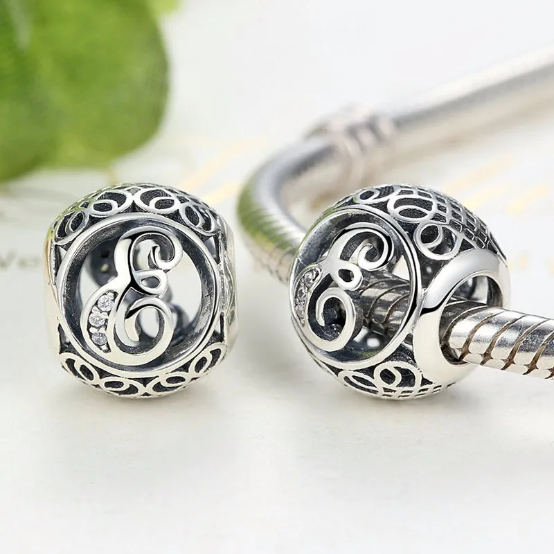 Authentic 925 Sterling Silver Vintage A to T Letter Charms Fit Original pandora Charm Bracelets & Bangles Silver Jewelry 22