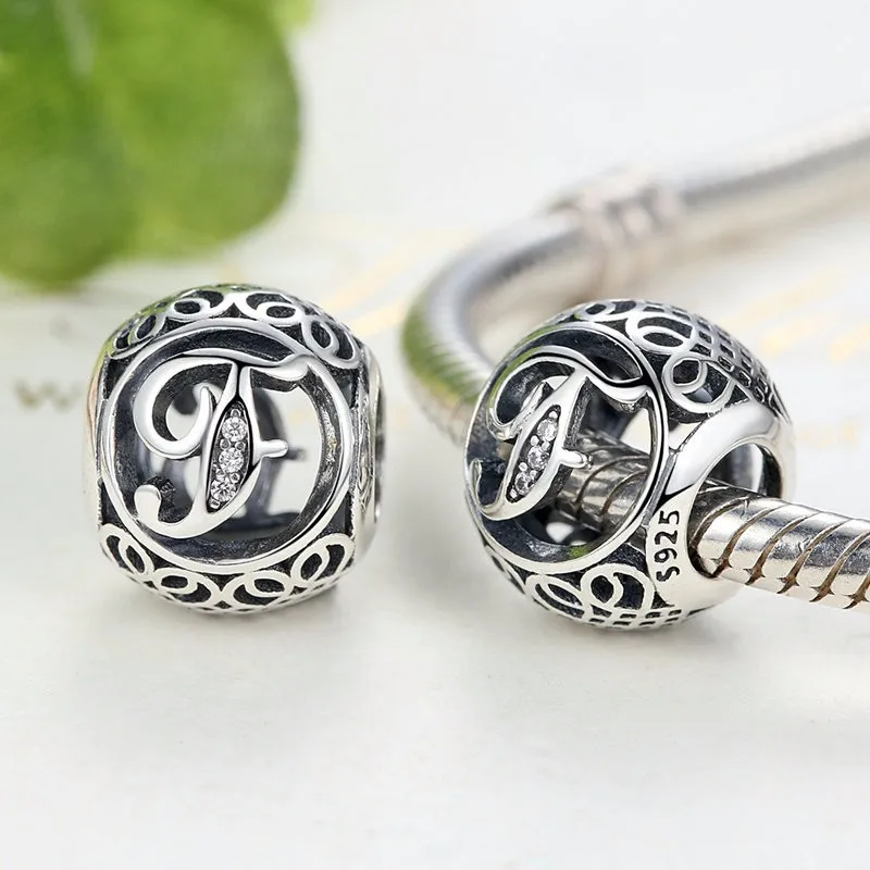 Authentic 925 Sterling Silver Vintage A to T Letter Charms Fit Original pandora Charm Bracelets & Bangles Silver Jewelry 23