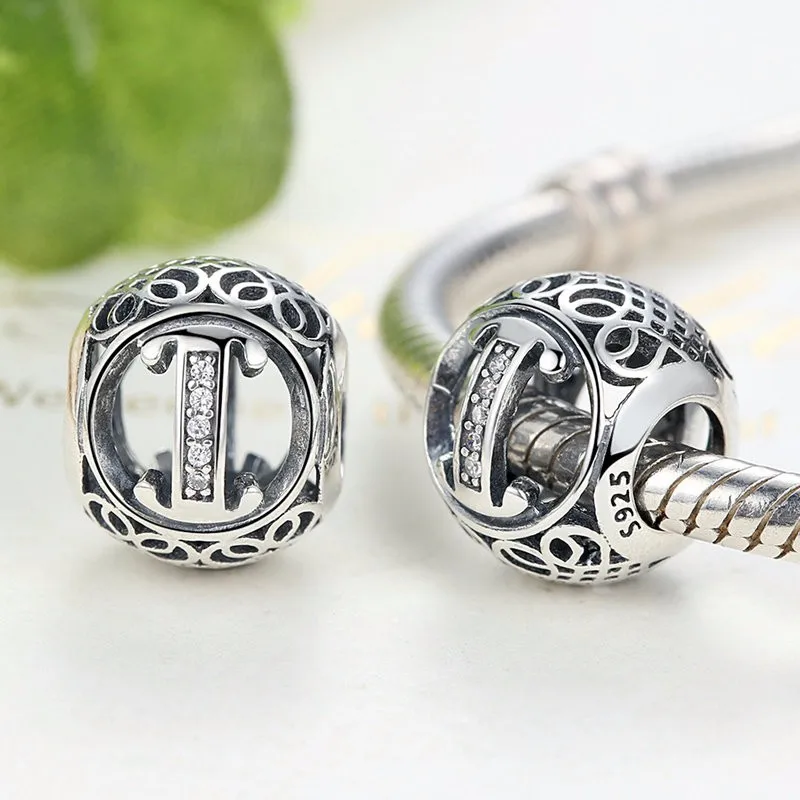 Authentic 925 Sterling Silver Vintage A to T Letter Charms Fit Original pandora Charm Bracelets & Bangles Silver Jewelry 26