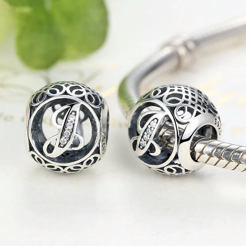 Authentic 925 Sterling Silver Vintage A to T Letter Charms Fit Original pandora Charm Bracelets & Bangles Silver Jewelry 27