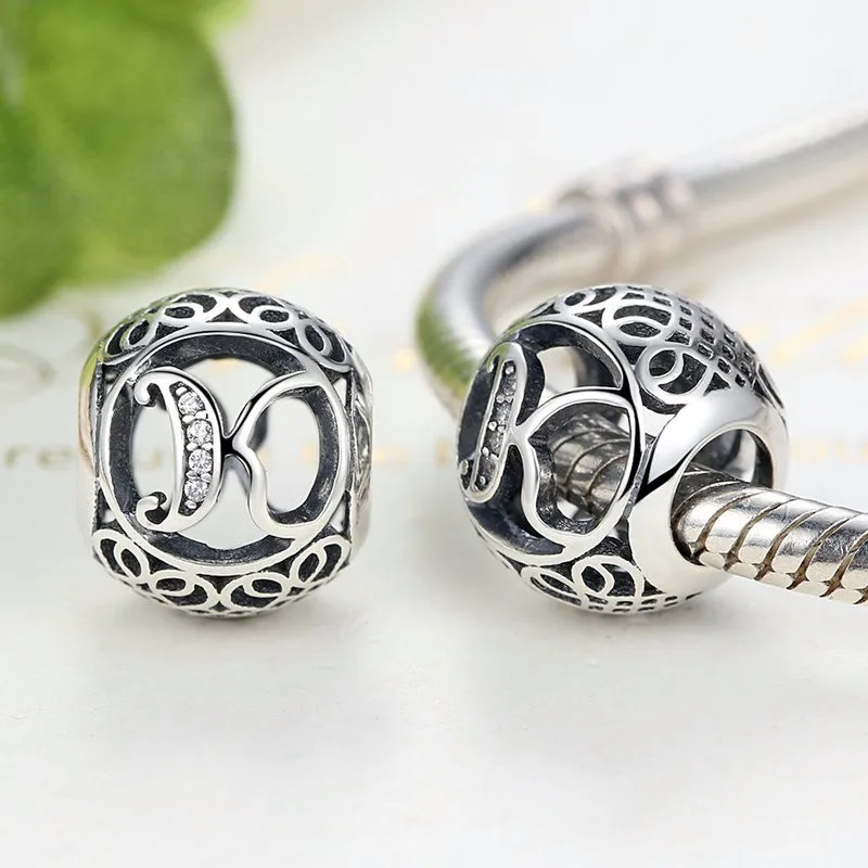 Authentic 925 Sterling Silver Vintage A to T Letter Charms Fit Original pandora Charm Bracelets & Bangles Silver Jewelry 28