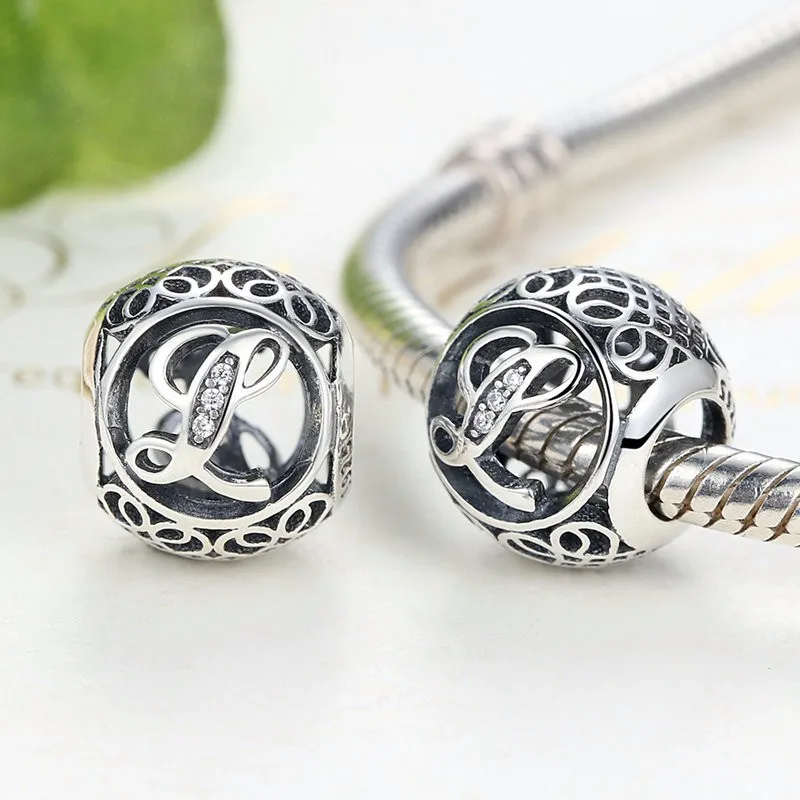Authentic 925 Sterling Silver Vintage A to T Letter Charms Fit Original pandora Charm Bracelets & Bangles Silver Jewelry 29