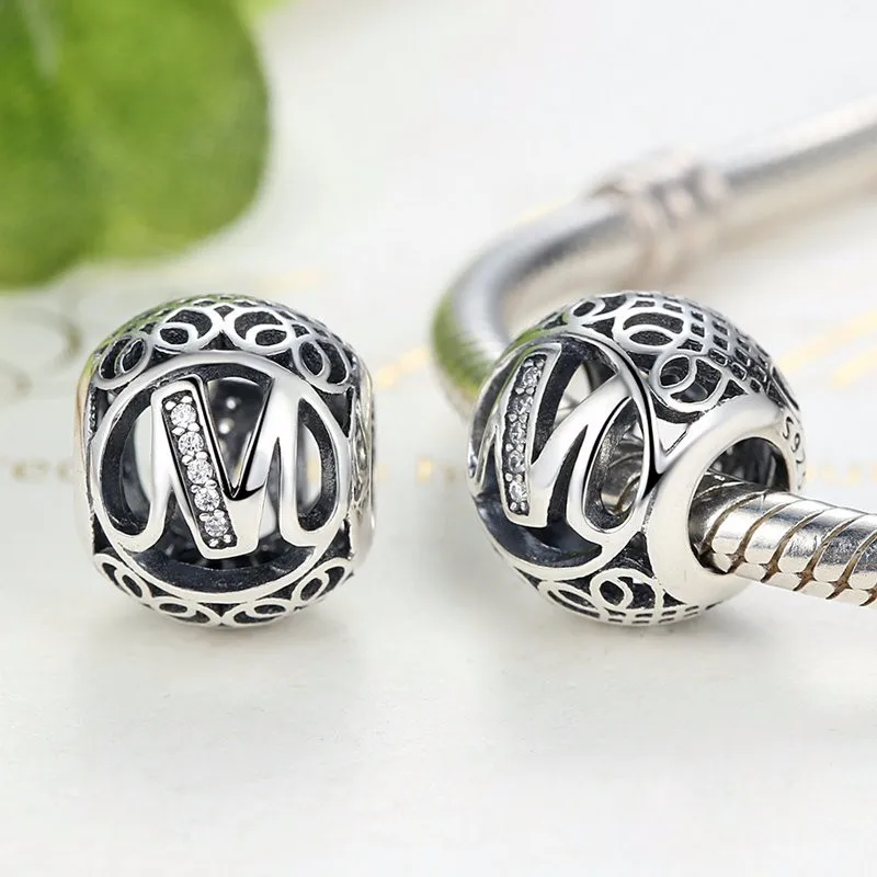 Authentic 925 Sterling Silver Vintage A to T Letter Charms Fit Original pandora Charm Bracelets & Bangles Silver Jewelry 30