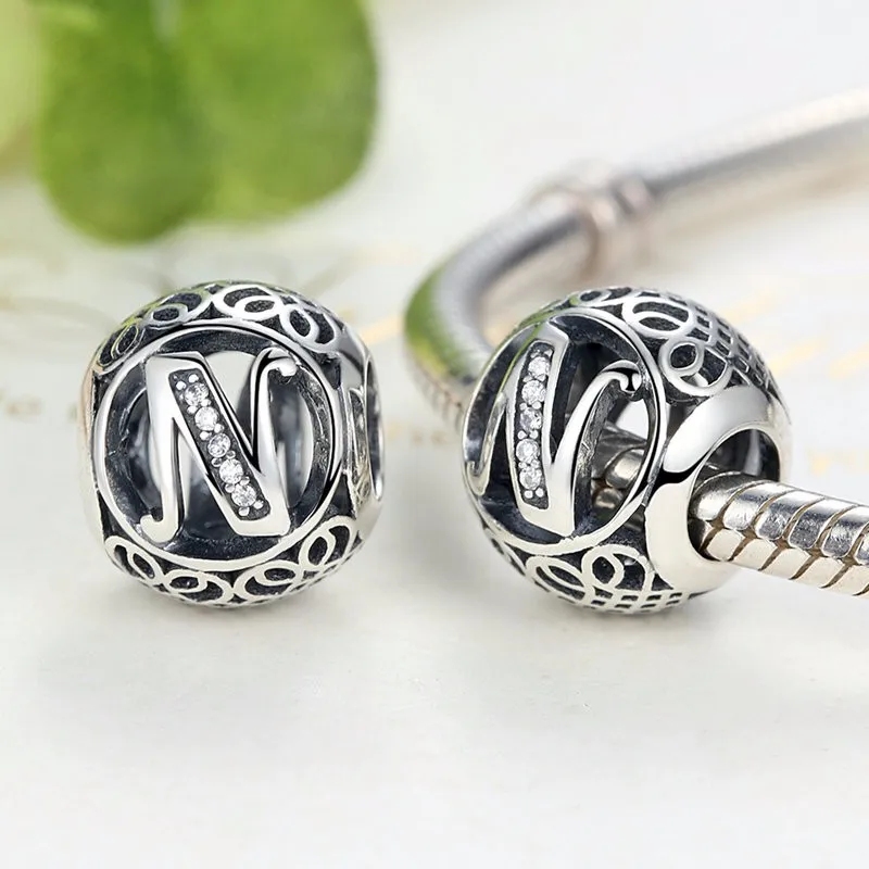 Authentic 925 Sterling Silver Vintage A to T Letter Charms Fit Original pandora Charm Bracelets & Bangles Silver Jewelry 31