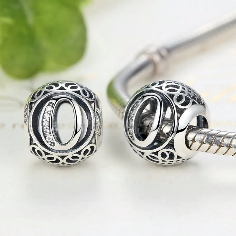 Authentic 925 Sterling Silver Vintage A to T Letter Charms Fit Original pandora Charm Bracelets & Bangles Silver Jewelry 32