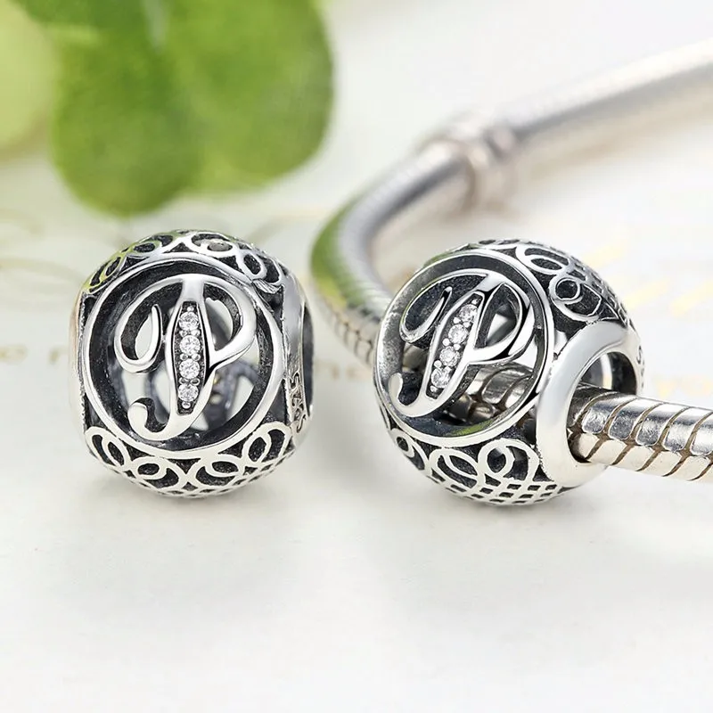 Authentic 925 Sterling Silver Vintage A to T Letter Charms Fit Original pandora Charm Bracelets & Bangles Silver Jewelry 33