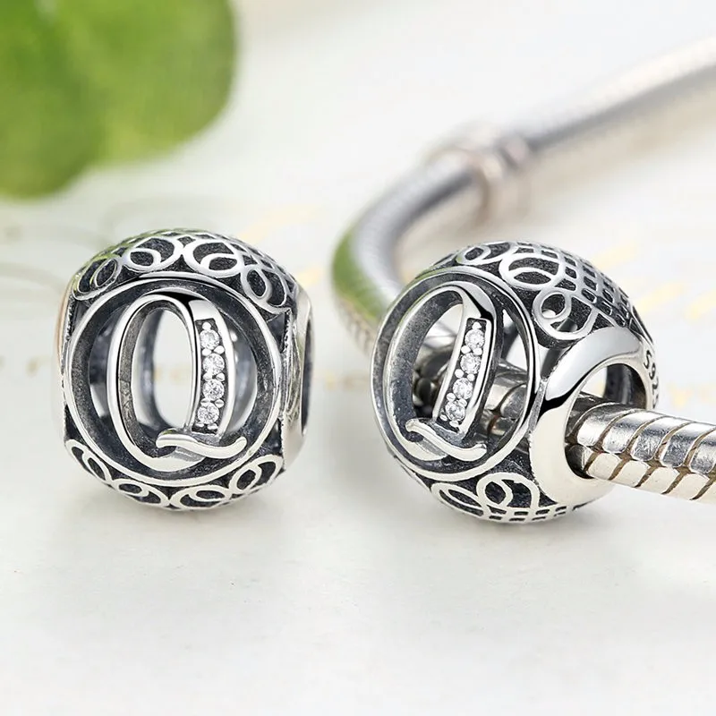 Authentic 925 Sterling Silver Vintage A to T Letter Charms Fit Original pandora Charm Bracelets & Bangles Silver Jewelry 34