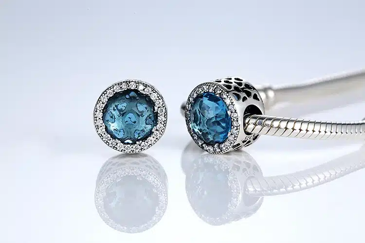 925 Sterling Silver Radiant Hearts, Sky-Blue Crystal & Clear CZ Charm Fit Bracelet & Necklace Jewelry Accessories PAS205 31