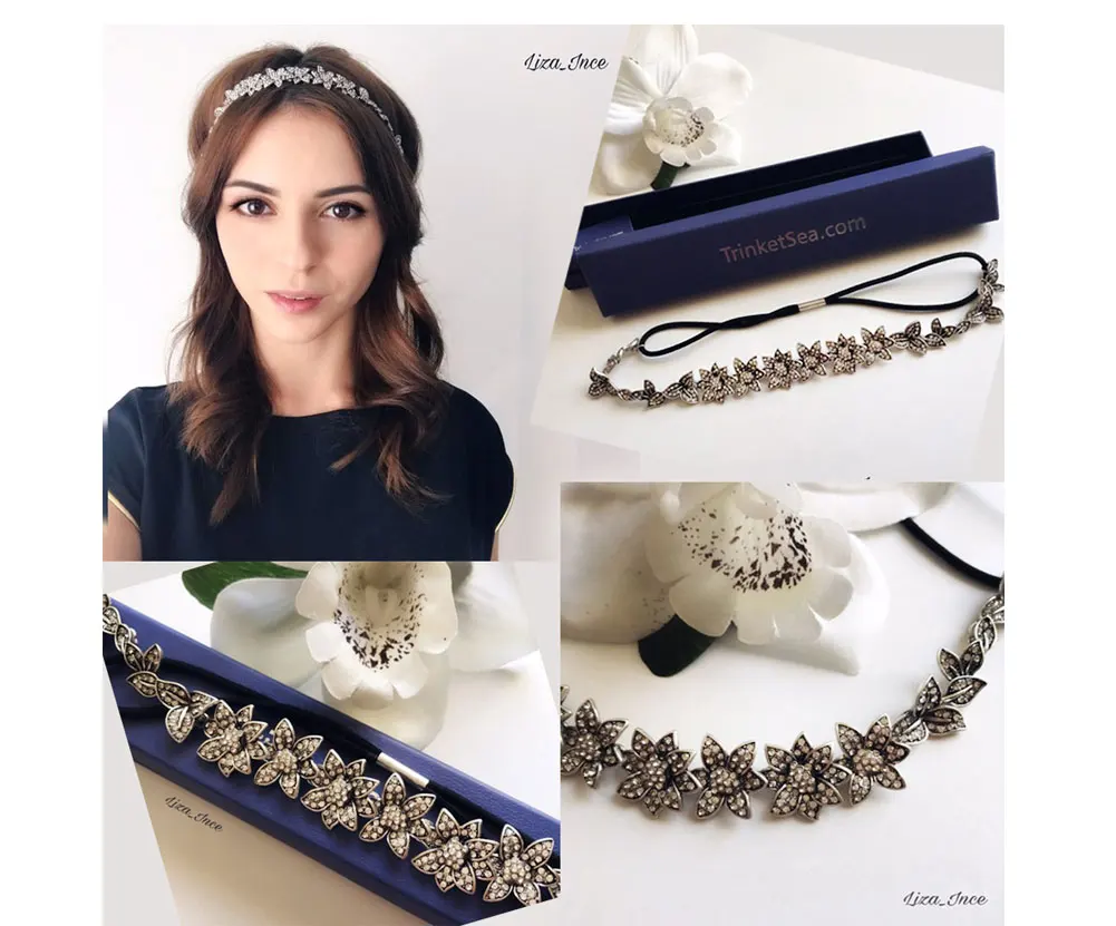 TrinketSea Vintage Luxury Flower Elastic Headband for Women Wedding Hair Accessories Fashion Jewelry Beauty Hair Headband 7