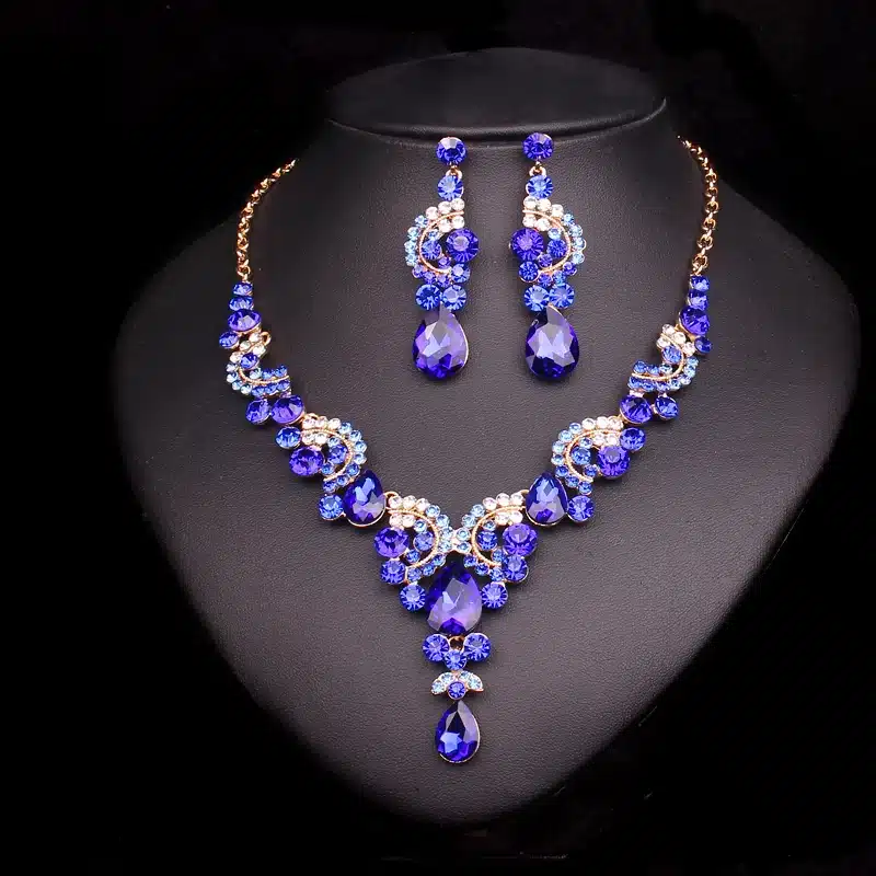 Fashion Crystal Bridal Jewelry Sets Party Costume Accessories Wedding Necklace Earring Set jewellery Decoration for Brides Women 2