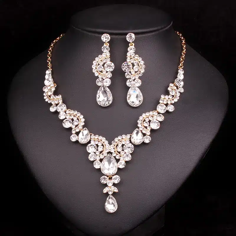 Fashion Crystal Bridal Jewelry Sets Party Costume Accessories Wedding Necklace Earring Set jewellery Decoration for Brides Women 3