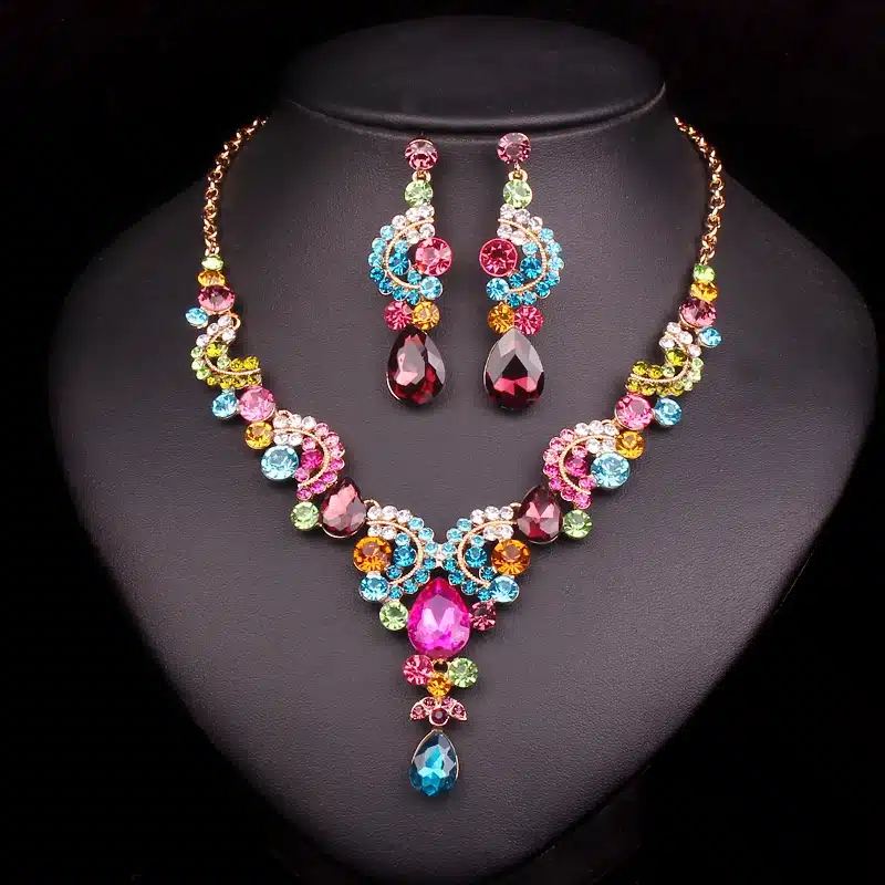 Fashion Crystal Bridal Jewelry Sets Party Costume Accessories Wedding Necklace Earring Set jewellery Decoration for Brides Women 4