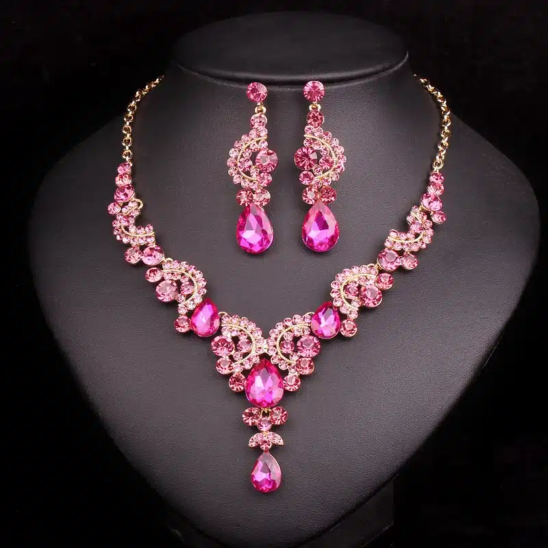 Fashion Crystal Bridal Jewelry Sets Party Costume Accessories Wedding Necklace Earring Set jewellery Decoration for Brides Women 6