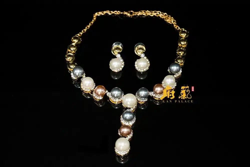 parure bijoux mariage jewelry gold color austrian crystal simulated pearl jewerly sets necklace stud earring free shipping 14