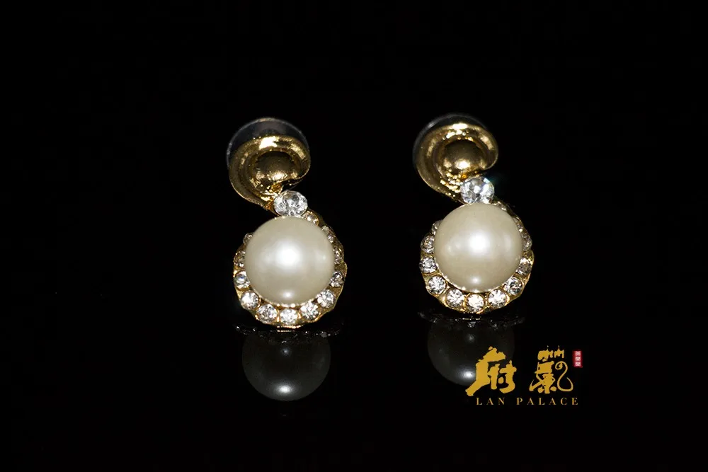 parure bijoux mariage jewelry gold color austrian crystal simulated pearl jewerly sets necklace stud earring free shipping 17