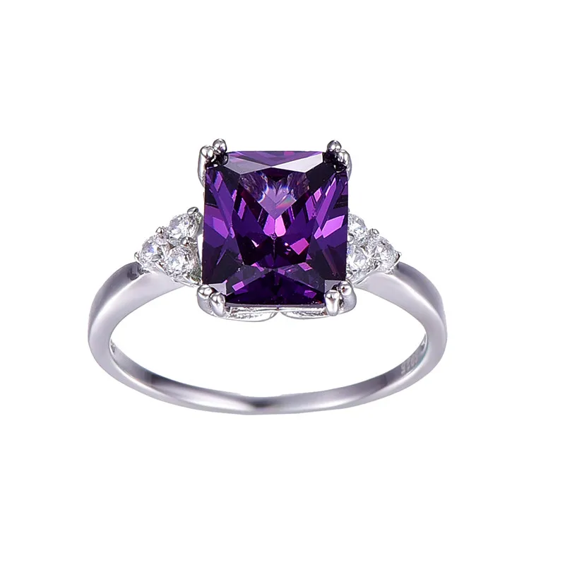 Vintage Jewelry 5.25ct Amethyst 925 Sterling Silver Ring emerald Cut Purple Nature stone Women Wedding Anel Aneis Gemstone Rings 16