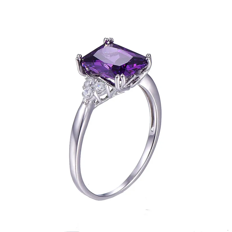 Vintage Jewelry 5.25ct Amethyst 925 Sterling Silver Ring emerald Cut Purple Nature stone Women Wedding Anel Aneis Gemstone Rings 17