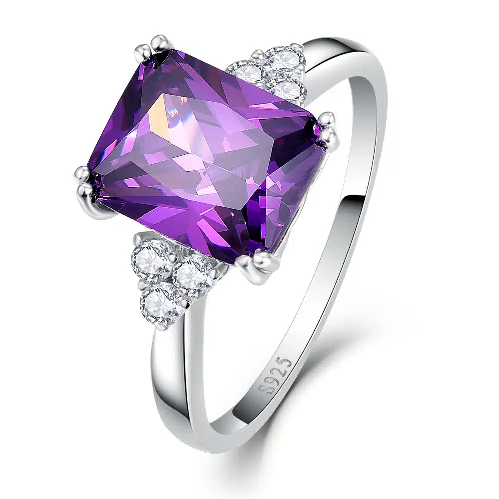 Vintage Jewelry 5.25ct Amethyst 925 Sterling Silver Ring emerald Cut Purple Nature stone Women Wedding Anel Aneis Gemstone Rings 18