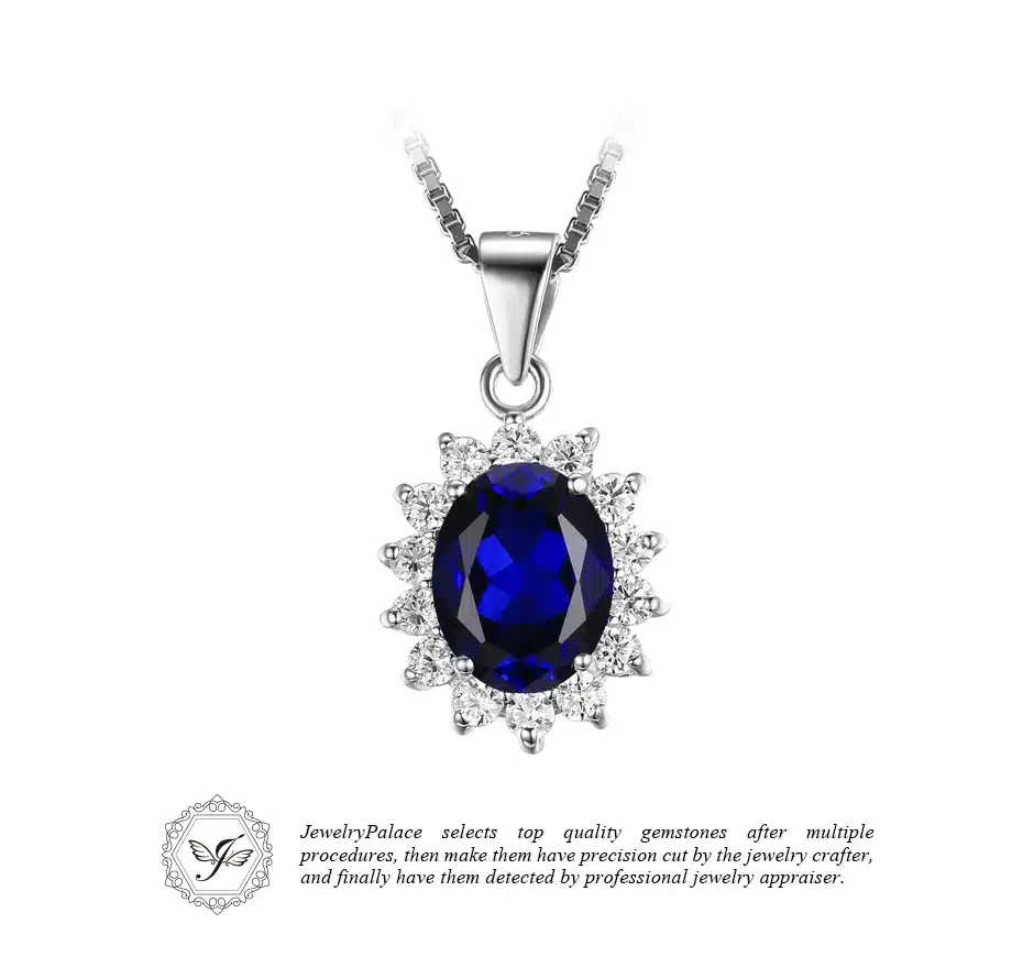 JewelryPalace British Kate Princess Diana William Engagement Wedding Blue Sapphire Pendant No Necklace 925 Sterling Silver 19