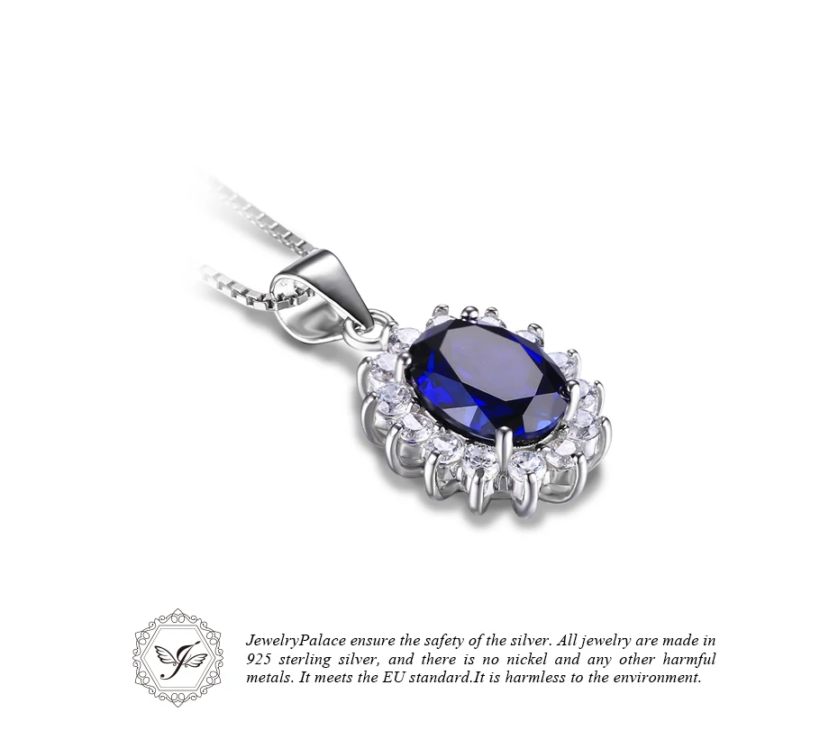 JewelryPalace British Kate Princess Diana William Engagement Wedding Blue Sapphire Pendant No Necklace 925 Sterling Silver 20