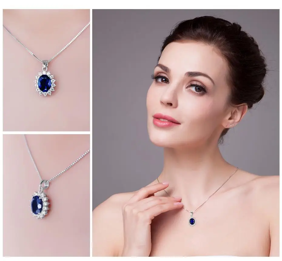 JewelryPalace British Kate Princess Diana William Engagement Wedding Blue Sapphire Pendant No Necklace 925 Sterling Silver 22