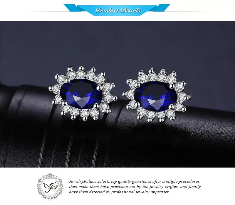 JewelryPalace 1.5ct Oval Blue Sapphire Earrings Stud 925 Sterling Silver Fashion Princess Diana Engagement Wedding Accessories 24