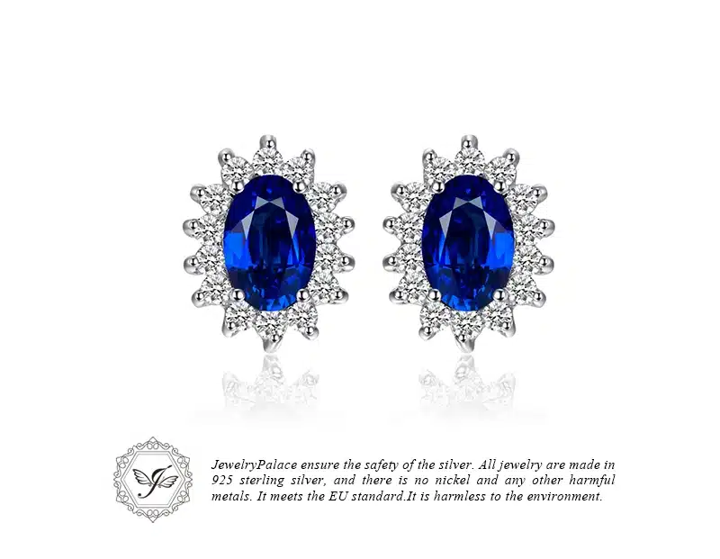 JewelryPalace 1.5ct Oval Blue Sapphire Earrings Stud 925 Sterling Silver Fashion Princess Diana Engagement Wedding Accessories 25
